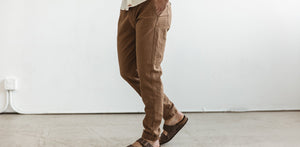 The Après Pant in British Khaki Seersucker